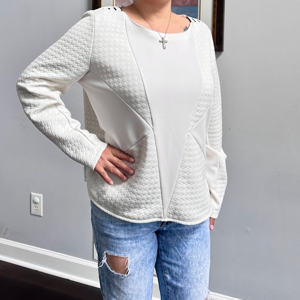 worthington long sleeve white Patchwork top size XL